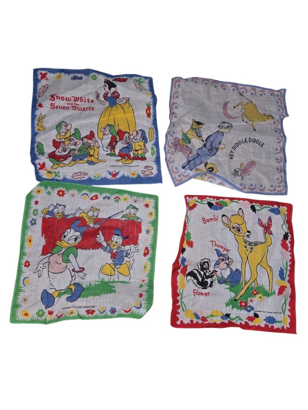 Vintage Disney Handkercheif Set Of 4 1950s